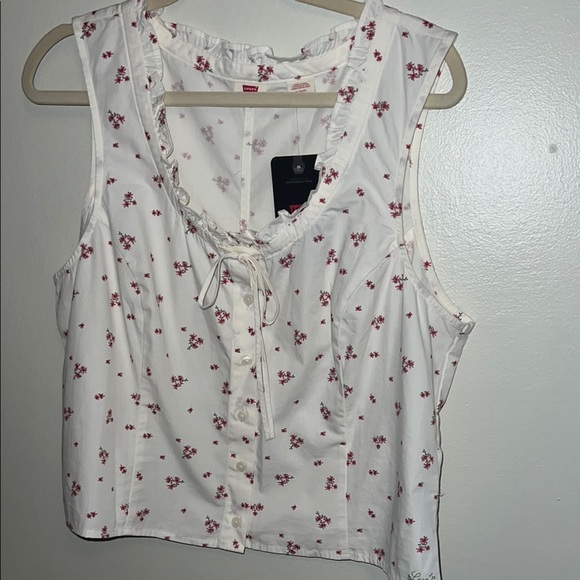 NWT Levi’s Western Cottagecore Floral White Ruffles Button-Front Tank Top - Picture 1 of 6